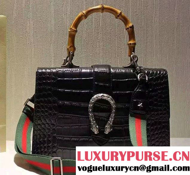 Gucci Croco Pattern Dionysus Leather Top Handle Bag 401818 Black 2015/2016