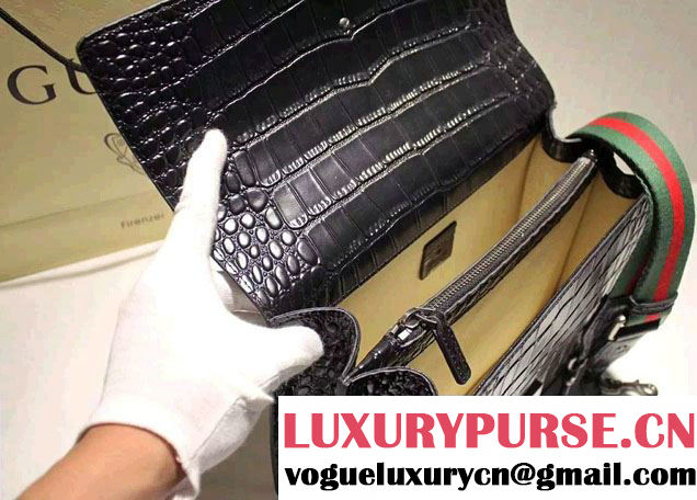 Gucci Croco Pattern Dionysus Leather Top Handle Bag 401818 Black 2015/2016