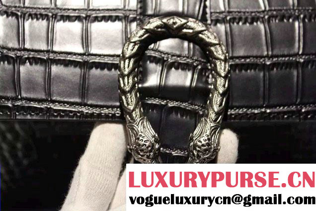 Gucci Croco Pattern Dionysus Leather Top Handle Bag 401818 Black 2015/2016