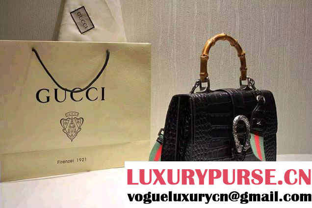 Gucci Croco Pattern Dionysus Leather Top Handle Bag 401818 Black 2015/2016