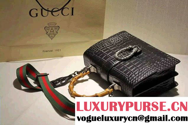 Gucci Croco Pattern Dionysus Leather Top Handle Bag 401818 Black 2015/2016