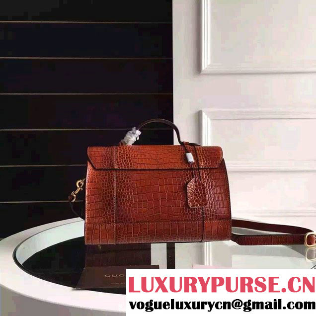 Gucci Croco Pattern GG Marmont Leather Top Handle Bag 421890 Brown 2016