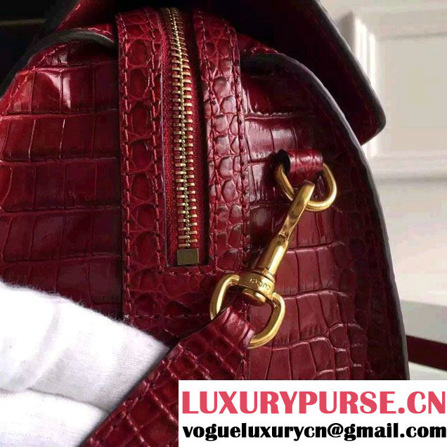 Gucci Croco Pattern GG Marmont Leather Top Handle Bag 421890 Red 2016