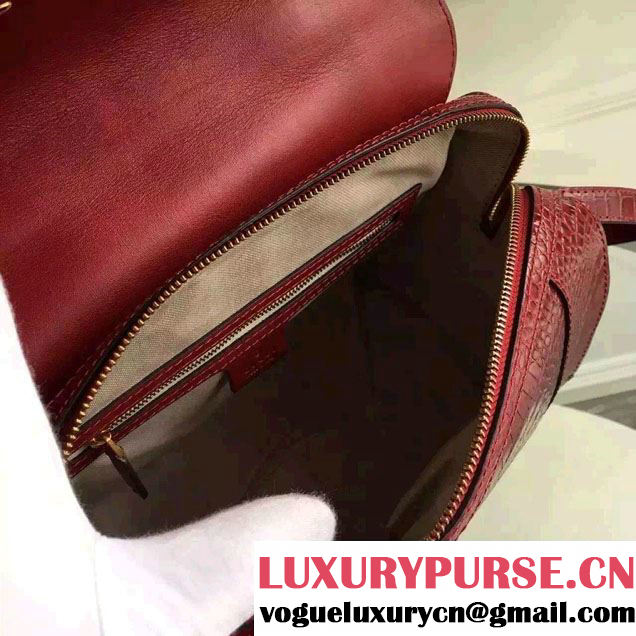 Gucci Croco Pattern GG Marmont Leather Top Handle Bag 421890 Red 2016