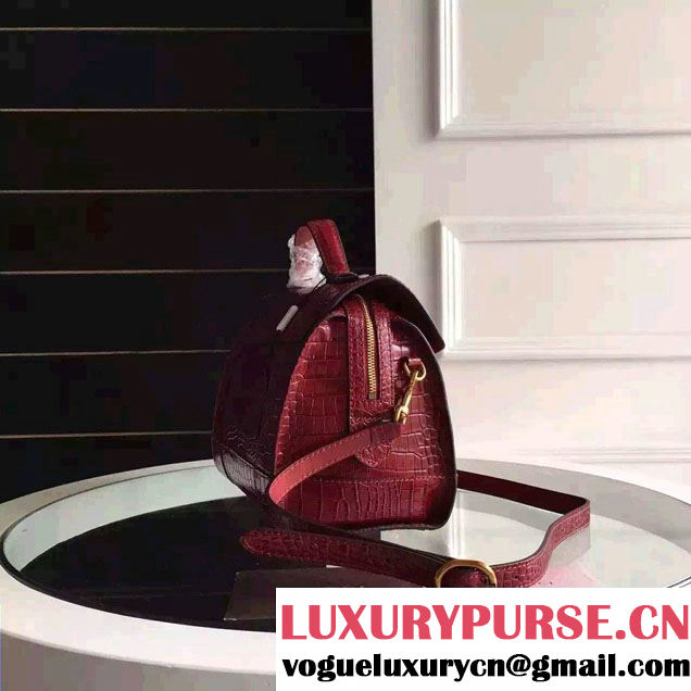Gucci Croco Pattern GG Marmont Leather Top Handle Bag 421890 Red 2016