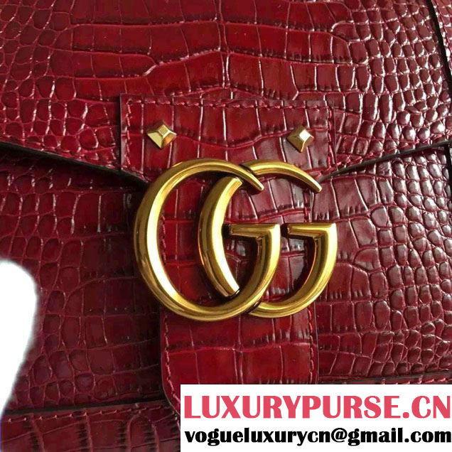 Gucci Croco Pattern GG Marmont Leather Top Handle Bag 421890 Red 2016