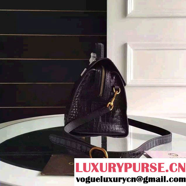 Gucci Croco Pattern GG Marmont Leather Top Handle Bag 421890 Black 2016