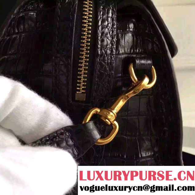 Gucci Croco Pattern GG Marmont Leather Top Handle Bag 421890 Black 2016