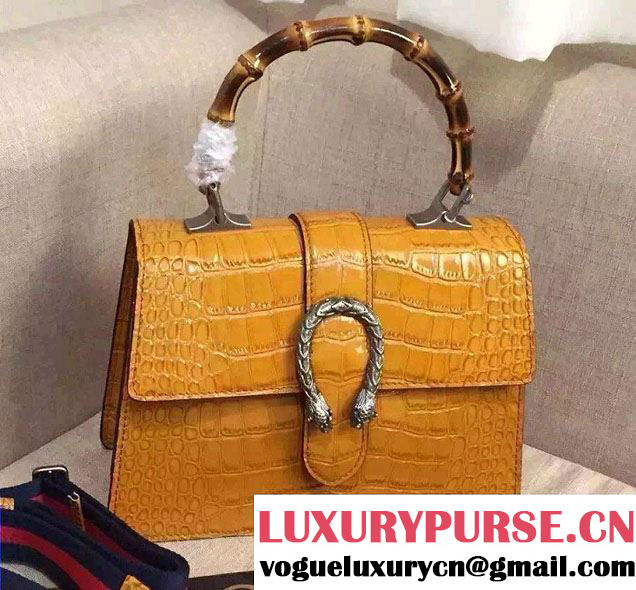 Gucci Dionysus Leather Top Handle Small Bag 413679 Croco Pattern Yellow 2016