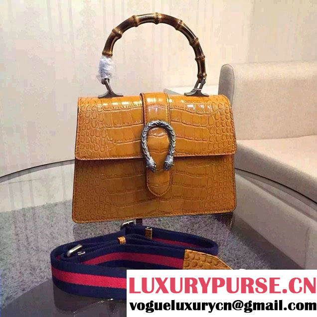 Gucci Dionysus Leather Top Handle Small Bag 413679 Croco Pattern Yellow 2016