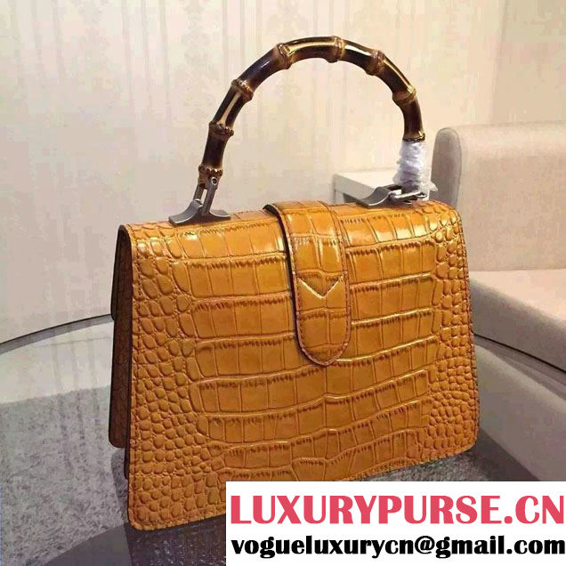 Gucci Dionysus Leather Top Handle Small Bag 413679 Croco Pattern Yellow 2016