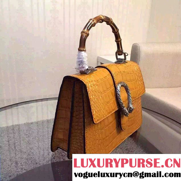 Gucci Dionysus Leather Top Handle Small Bag 413679 Croco Pattern Yellow 2016