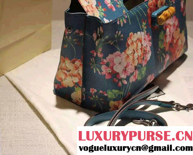 Gucci Bamboo Daily Blooms Print Top Handle Bag 392013 Blue 2016