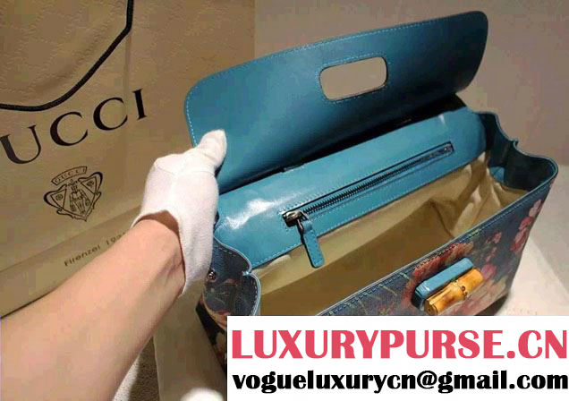 Gucci Bamboo Daily Blooms Print Top Handle Bag 392013 Blue 2016