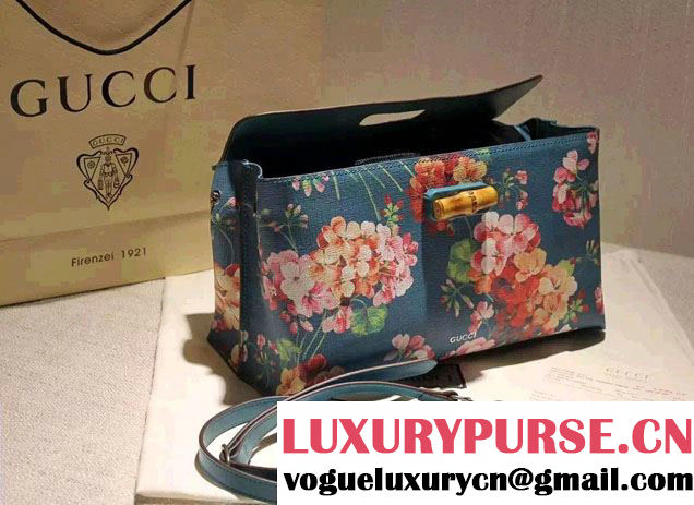 Gucci Bamboo Daily Blooms Print Top Handle Bag 392013 Blue 2016