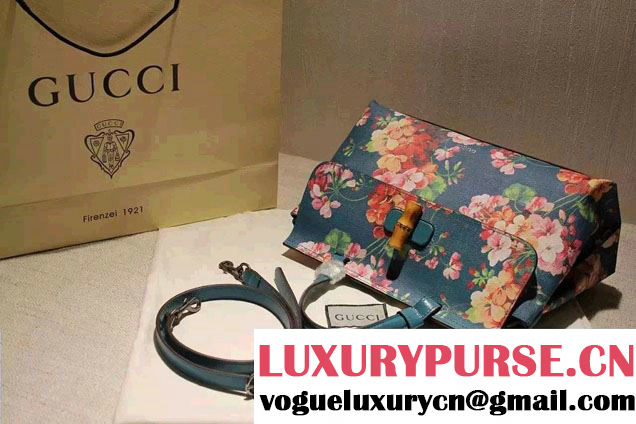 Gucci Bamboo Daily Blooms Print Top Handle Bag 392013 Blue 2016