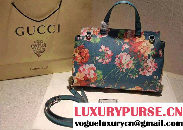 Gucci Bamboo Daily Blooms Print Top Handle Bag 392013 Blue 2016