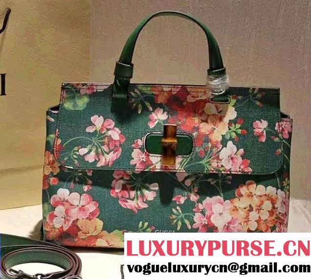 Gucci Bamboo Daily Blooms Print Top Handle Bag 392013 Green 2016