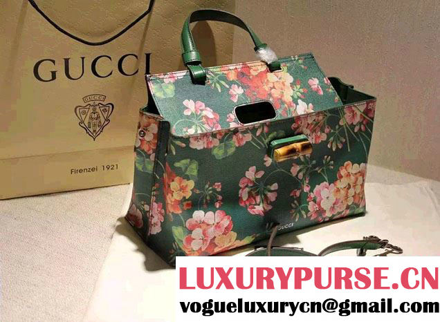 Gucci Bamboo Daily Blooms Print Top Handle Bag 392013 Green 2016