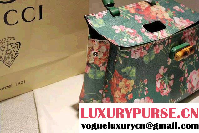 Gucci Bamboo Daily Blooms Print Top Handle Bag 392013 Green 2016