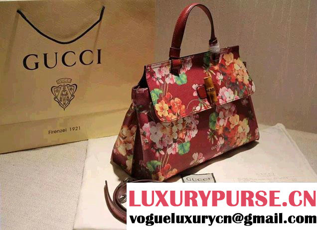 Gucci Bamboo Daily Blooms Print Top Handle Bag 392013 Red 2016