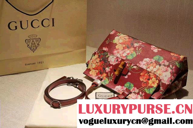 Gucci Bamboo Daily Blooms Print Top Handle Bag 392013 Red 2016