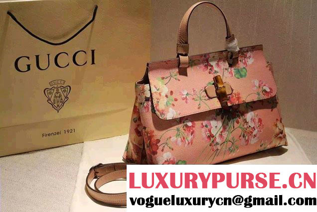 Gucci Bamboo Daily Blooms Print Top Handle Bag 392013 Pink 2016