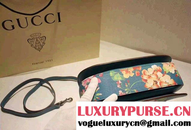 Gucci Bamboo Classic Blooms Print Top Handle Bag 409398 Blue 2016