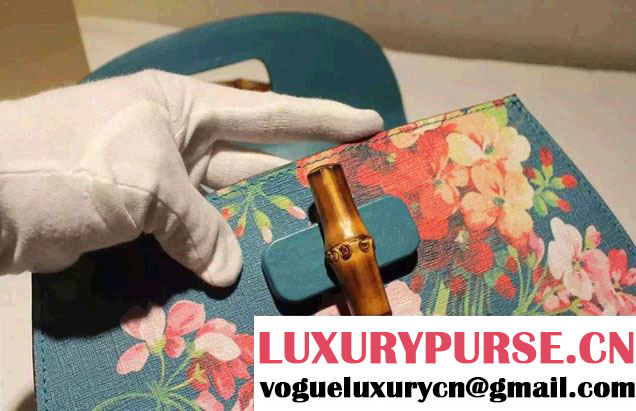 Gucci Bamboo Classic Blooms Print Top Handle Bag 409398 Blue 2016
