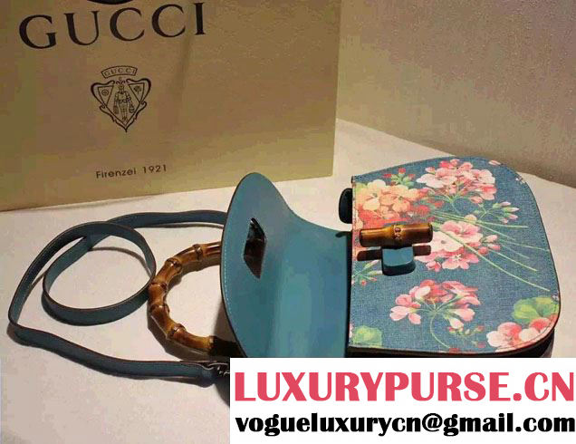 Gucci Bamboo Classic Blooms Print Top Handle Bag 409398 Blue 2016
