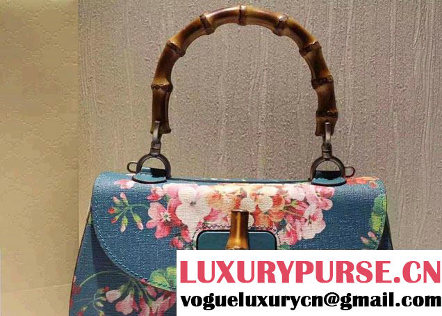 Gucci Bamboo Classic Blooms Print Top Handle Bag 409398 Blue 2016