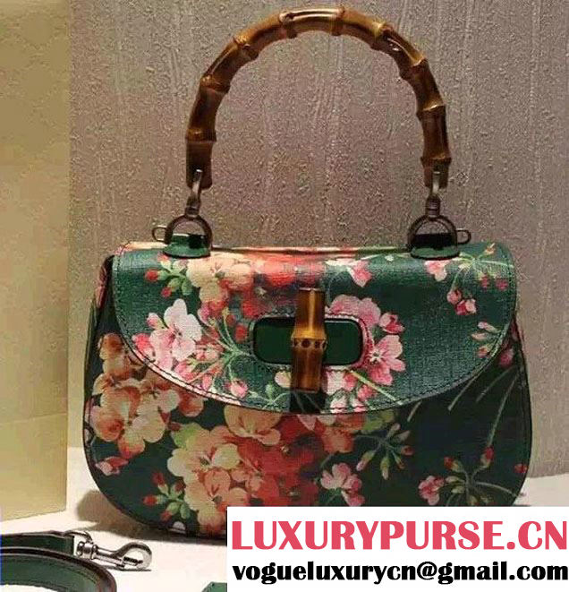 Gucci Bamboo Classic Blooms Print Top Handle Bag 409398 Green 2016