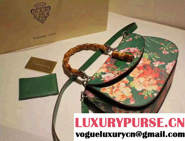 Gucci Bamboo Classic Blooms Print Top Handle Bag 409398 Green 2016