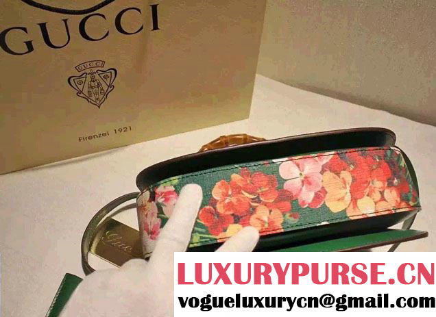 Gucci Bamboo Classic Blooms Print Top Handle Bag 409398 Green 2016