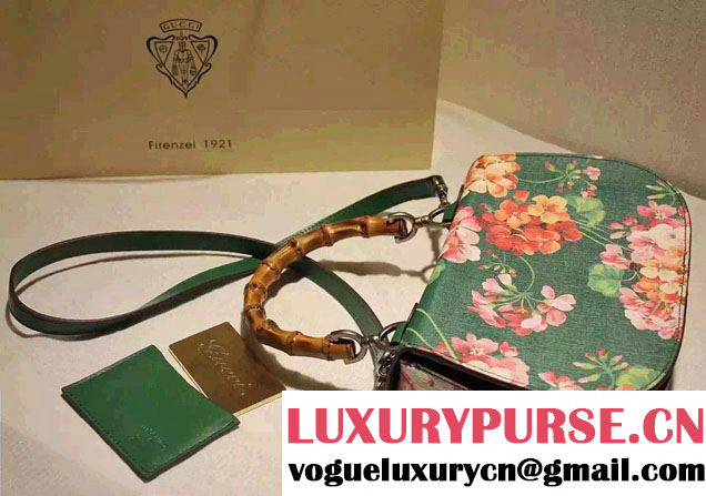 Gucci Bamboo Classic Blooms Print Top Handle Bag 409398 Green 2016