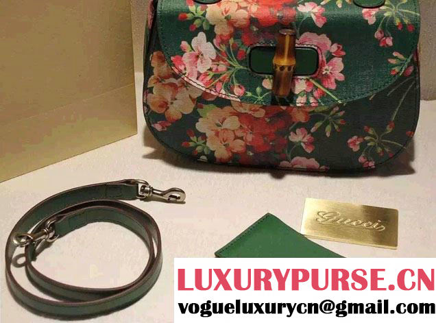 Gucci Bamboo Classic Blooms Print Top Handle Bag 409398 Green 2016