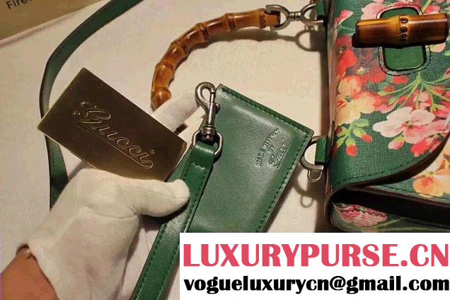 Gucci Bamboo Classic Blooms Print Top Handle Bag 409398 Green 2016