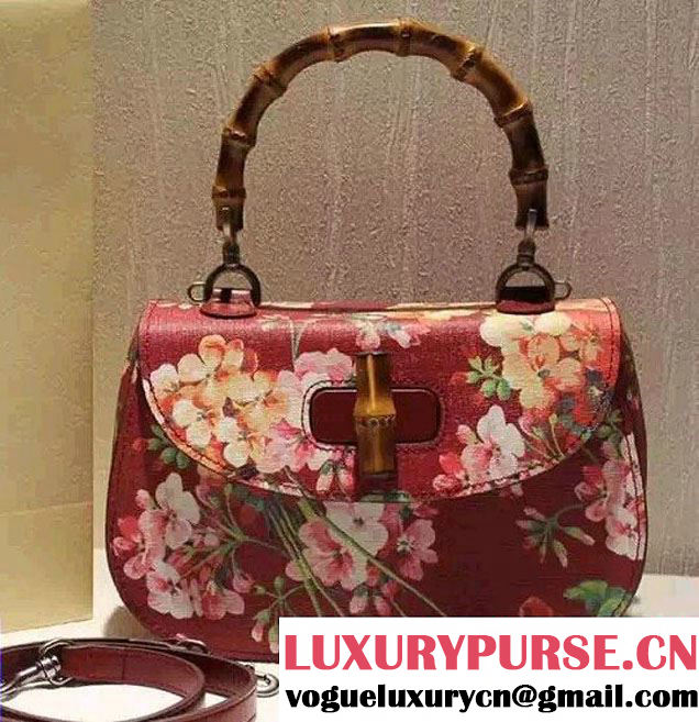 Gucci Bamboo Classic Blooms Print Top Handle Bag 409398 Red 2016