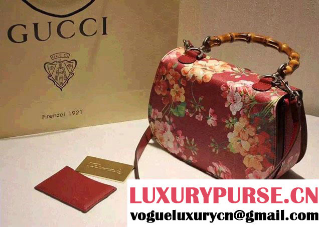 Gucci Bamboo Classic Blooms Print Top Handle Bag 409398 Red 2016