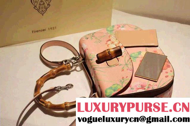 Gucci Bamboo Classic Blooms Print Top Handle Bag 409398 Pink 2016