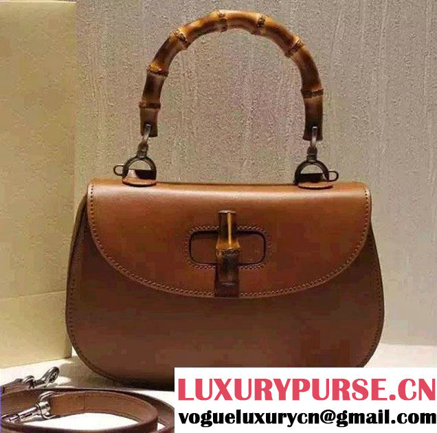 Gucci Bamboo Classic Leather Top Handle Bag 409398 Brown 2016