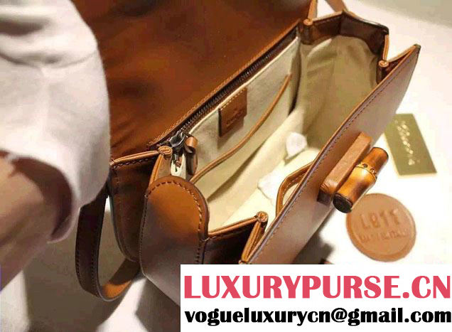 Gucci Bamboo Classic Leather Top Handle Bag 409398 Brown 2016