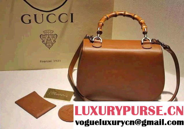 Gucci Bamboo Classic Leather Top Handle Bag 409398 Brown 2016
