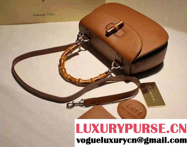 Gucci Bamboo Classic Leather Top Handle Bag 409398 Brown 2016