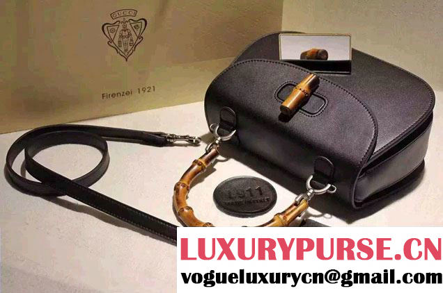 Gucci Bamboo Classic Leather Top Handle Bag 409398 Black 2016