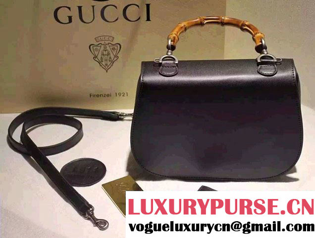 Gucci Bamboo Classic Leather Top Handle Bag 409398 Black 2016