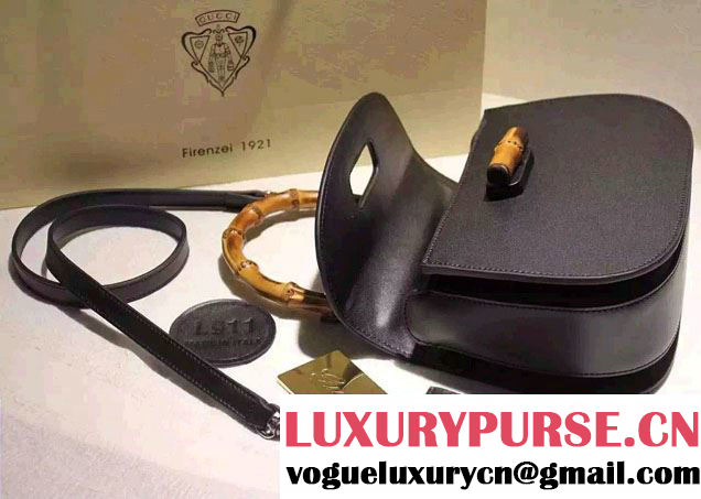Gucci Bamboo Classic Leather Top Handle Bag 409398 Black 2016