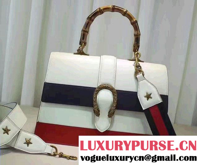 Gucci Dionysus Leather Top Handle Large Bag 421999 White/Blue 2016