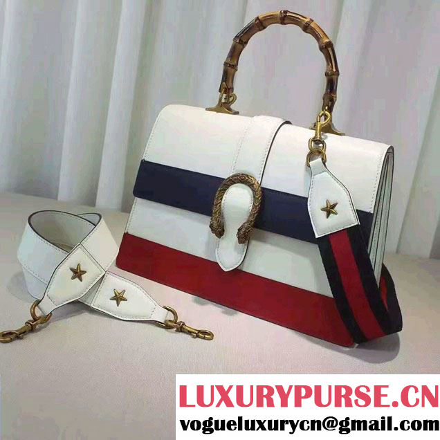 Gucci Dionysus Leather Top Handle Large Bag 421999 White/Blue 2016