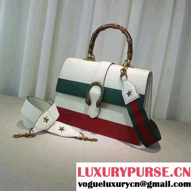 Gucci Dionysus Leather Top Handle Large Bag 421999 White/Green 2016